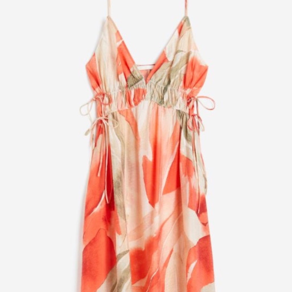 H&M A-Line Midi Spaghetti Strap Multicolor Draw S… - image 2